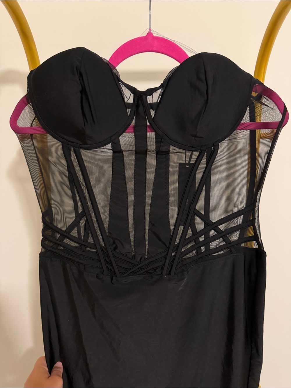 Fashion Nova Black Strapless Sheer Panel Bodycon Dress - Picture 2 of 5